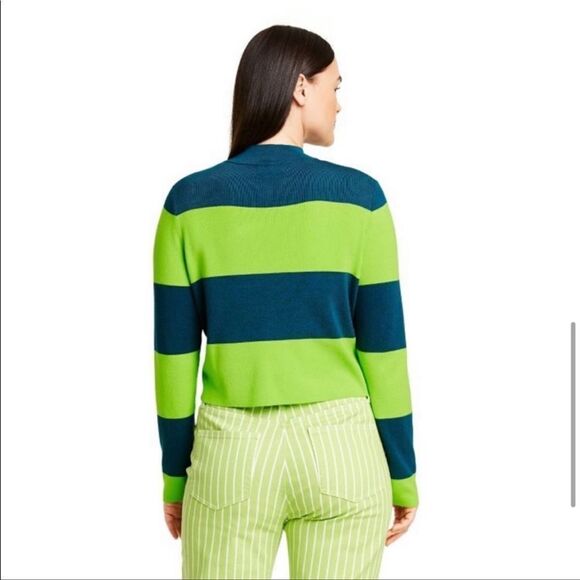 Victor Glemaud x Target Striped Mock Turtleneck Blue/Green Pullover Sweater - Picture 3 of 5